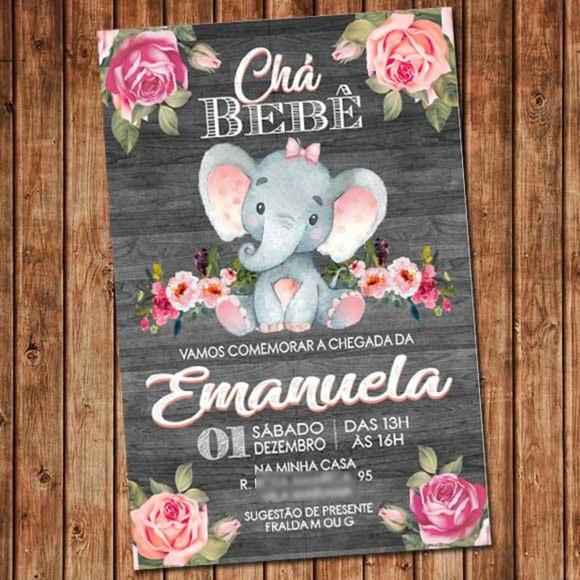 Convite Chá de Bebê Elefantinho Digital