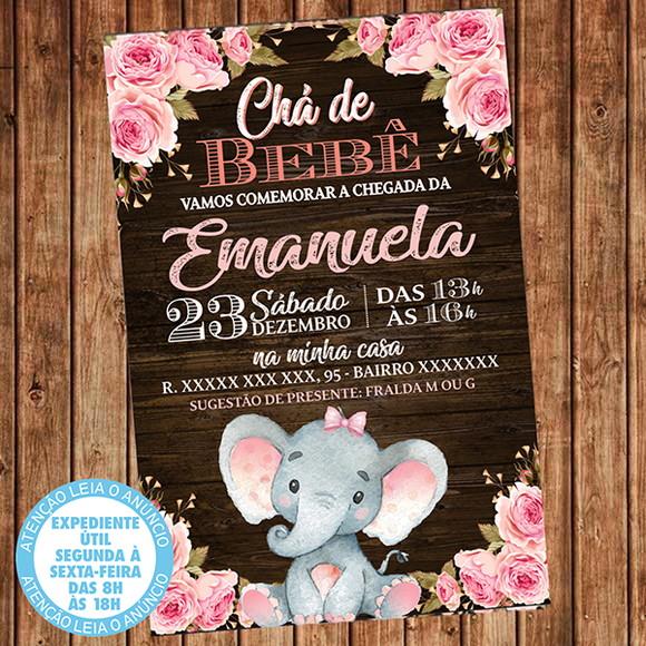 Convite Chá de Bebê Elefantinho Chá Fraldas Elefante Digital