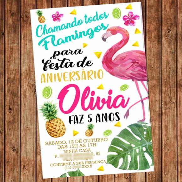 Convite Flamingo Aniversário Festa Digital