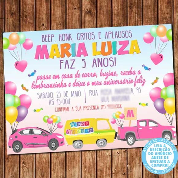Convite Carreata Drive-Thru Quarentena Aniversário Digital