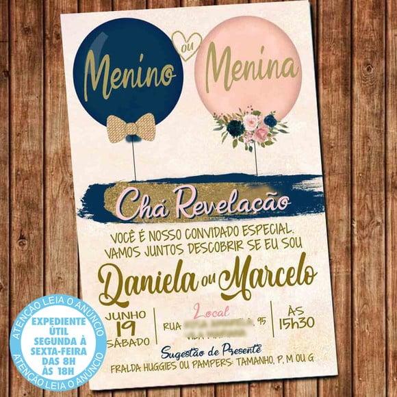 Convite Chá Revelação Balão Digital