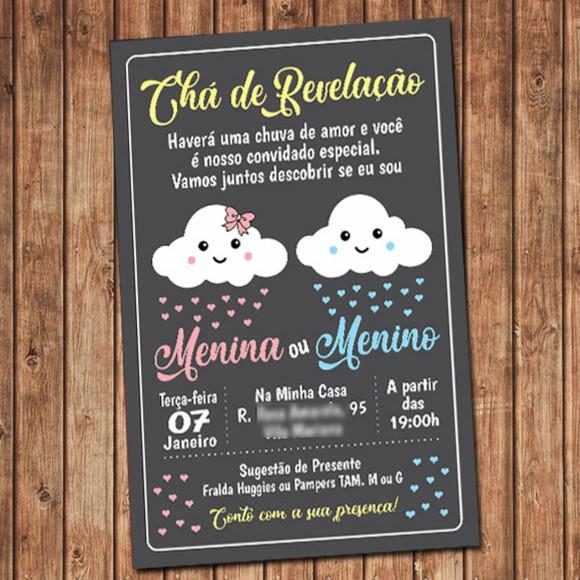 Convite Chá de Revelação Nuvem de Amor Digital