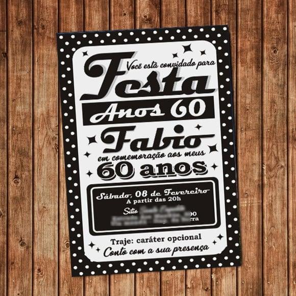Convite Festa Anos 60 Aniversário Anos 60 Vintage Digital