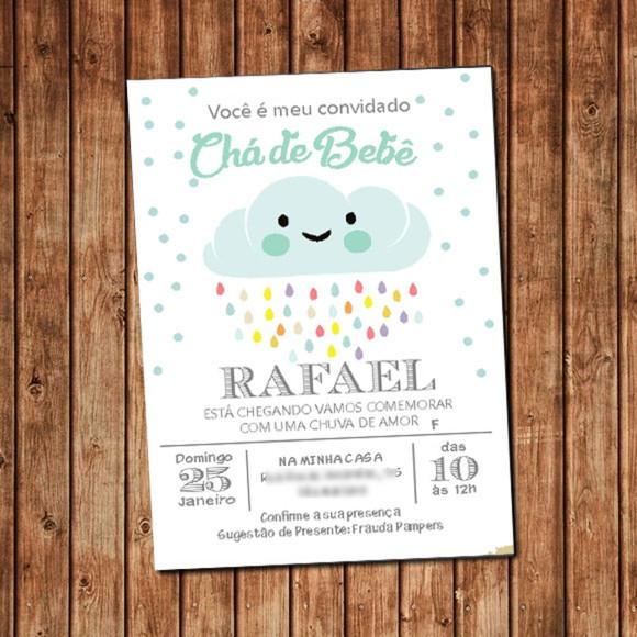 Convite Chuva de Amor Nuvem Chá de Bebê Festa Digital