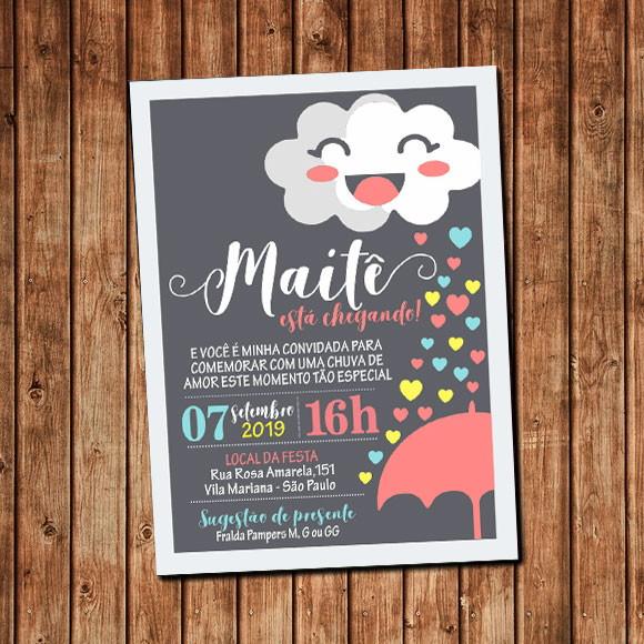 Convite Nuvem Chuva de Amor Chá de Fraldas Digital