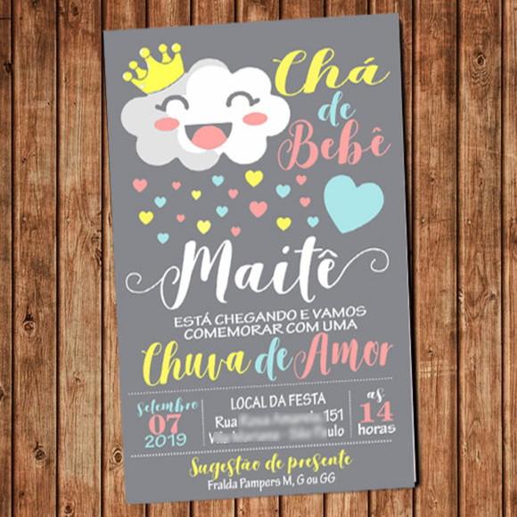 Convite Chuva de Amor Nuvem Chá de Fraldas Digital