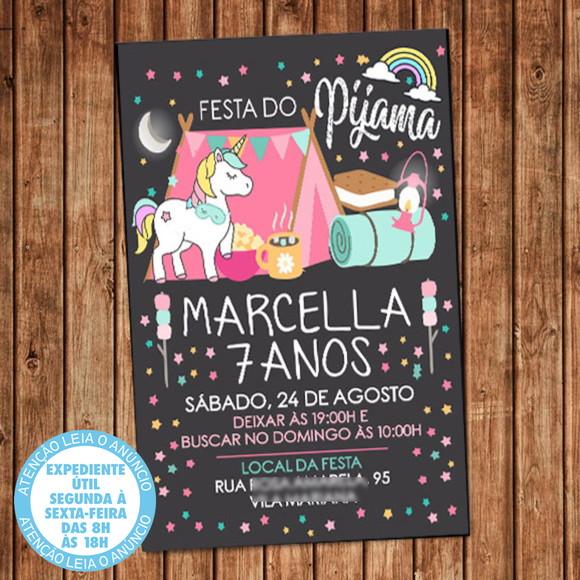 Convite Festa do Pijama Unicórnio Aniversário Digital