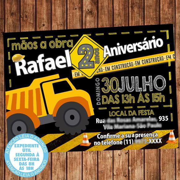 Convite Aniversário Construção Caminhão Digital