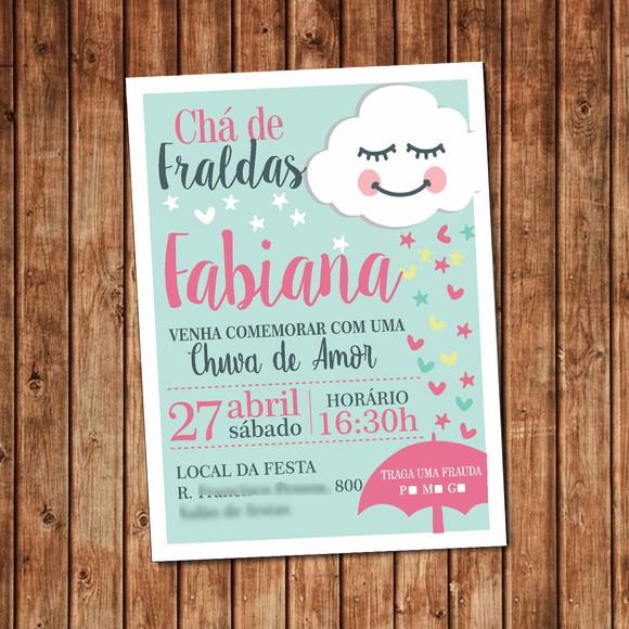 Convite Nuvem Chuva de Amor Chá de Fraldas Digital