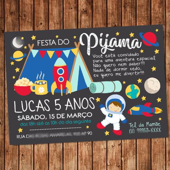 Convite Festa do Pijama Astronauta Digital Aniversário