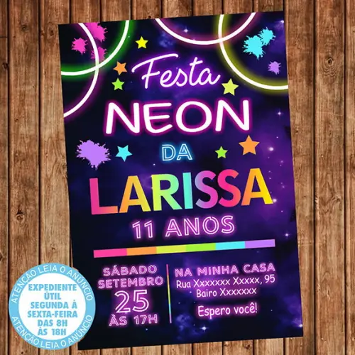 Convite Festa Neon Aniversário Neon Digital