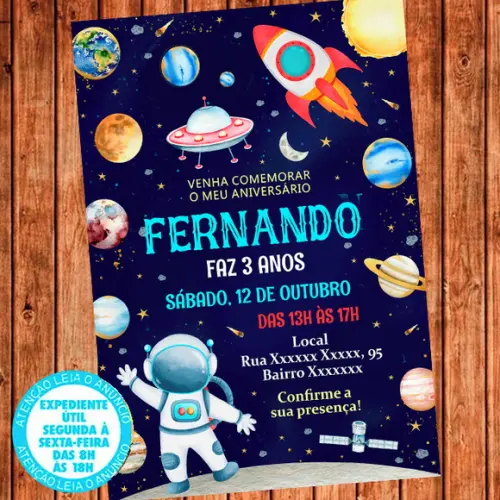 Convite Astronauta Aniversário Foguete Festa Digital