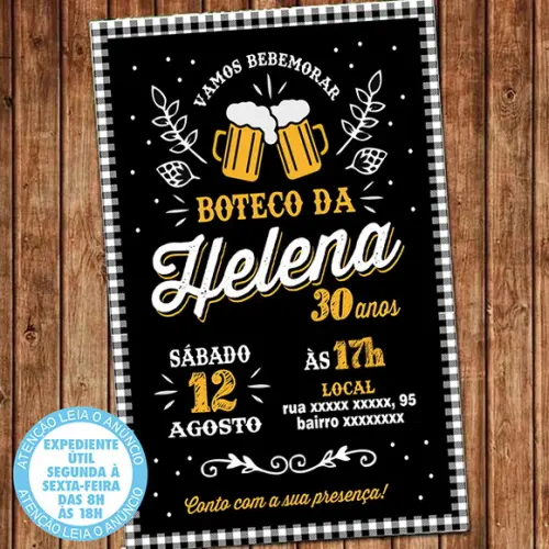Convite Boteco Aniversário Festa Digital