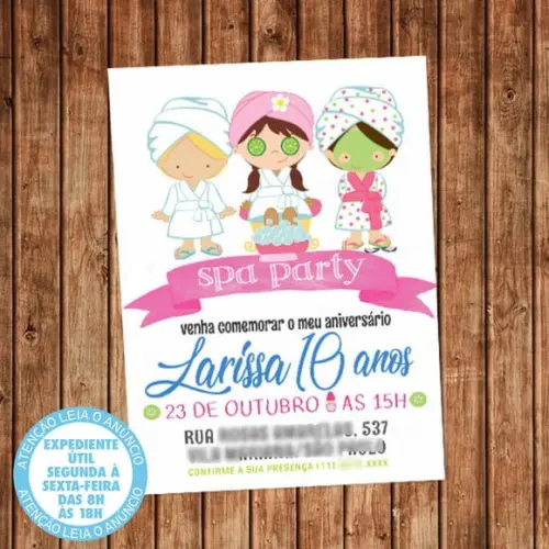 Convite Spa Festa Infantil Aniversário Digital
