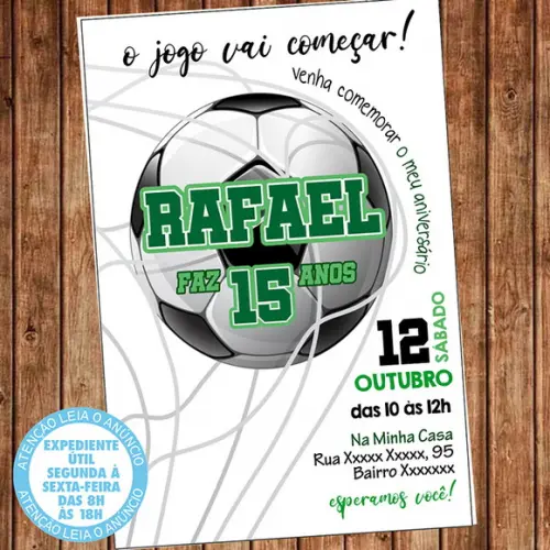 Convite Futebol Aniversário Festa Futebol Digital