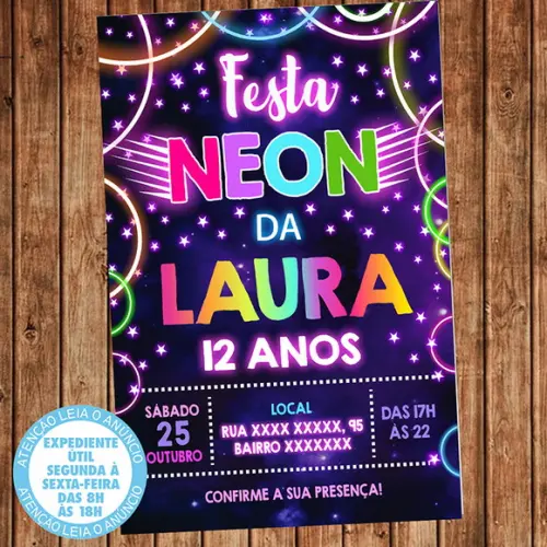 Convite Festa Neon Aniversário Neon Digital