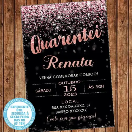 Convite 40 Anos Aniversário Festa Quarentei Rosa Digital