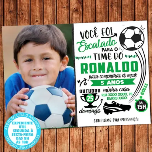 Convite Futebol Aniversário com Foto Festa Digital