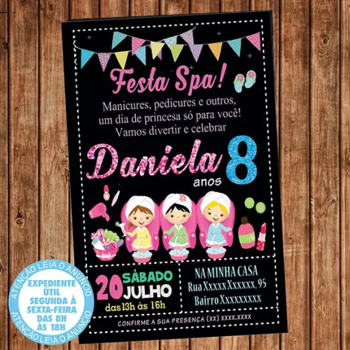 Convite Festa Spa Infantil Digital Aniversário