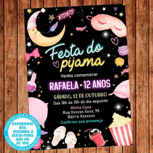 Convite Festa do Pijama Aniversário Digital