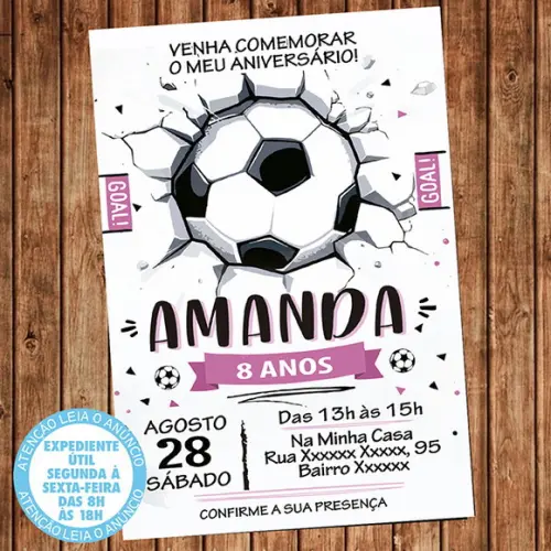 Convite Futebol Feminino Aniversário Festa Futebol Menina