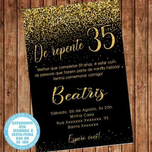 Convite Aniversário Festa Dourado De Repente Digital