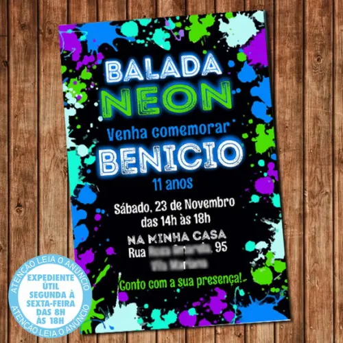 Convite Festa Neon Aniversário Menino Digital