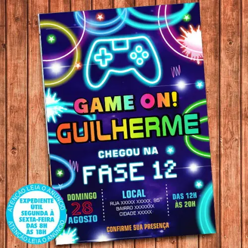Convite Video Game Aniversário Festa Video Game Digital