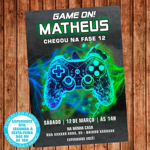 Convite Video Game Aniversário Video Game Festa Digital