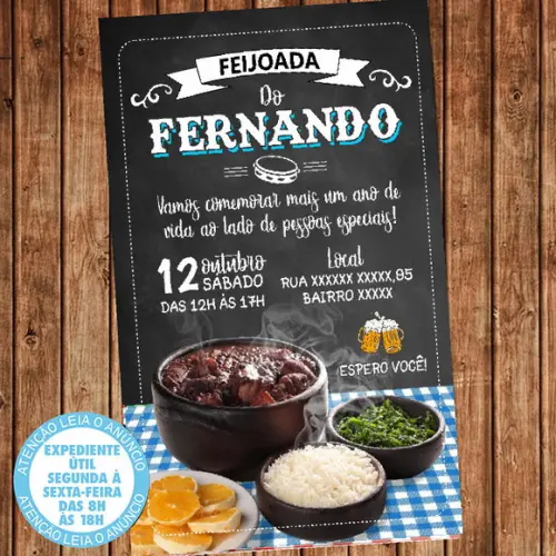 Convite Feijoada Aniversário Festa Azul Digital