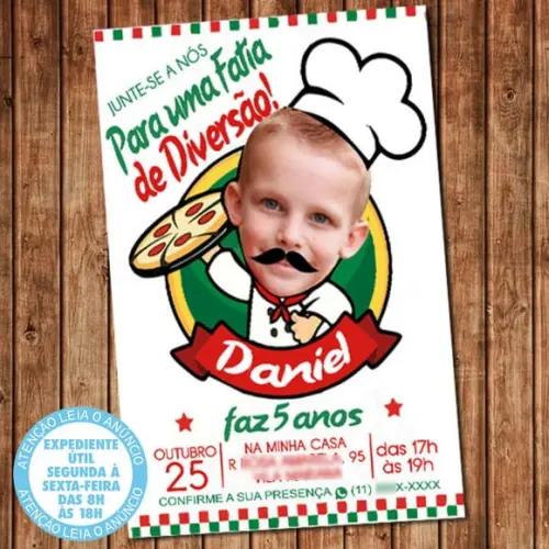 Convite Festa Pizza Pizzaria Aniversário Menino com Foto
