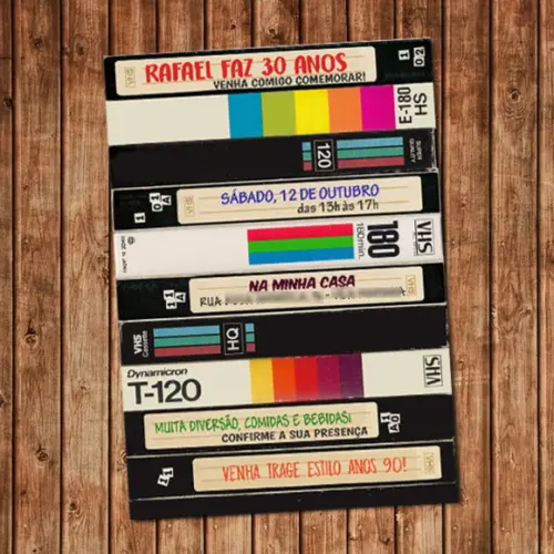 Convite Anos 80 90 Aniversário - VHS Fita Cassete Digital