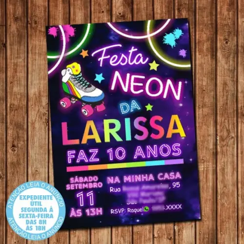 Convite Festa Neon Aniversário Neon Digital