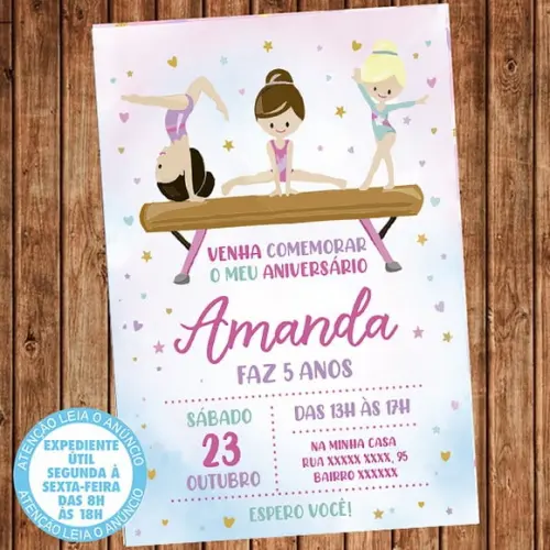 Convite Ginástica Aniversário Ginástica Festa Digital