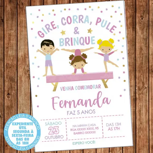 Convite Ginástica Olímpica Aniversário Festa Digital