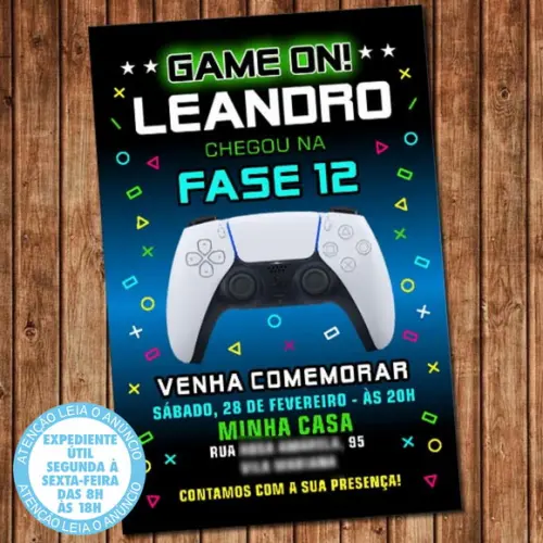 Convite Video Game Aniversário Ps5 Festa Digital