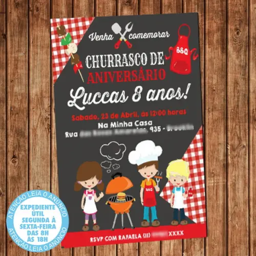 Convite Churrasco de Aniversário Kids Digital