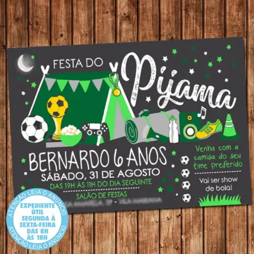 Convite Festa do Pijama Futebol Aniversário Digital