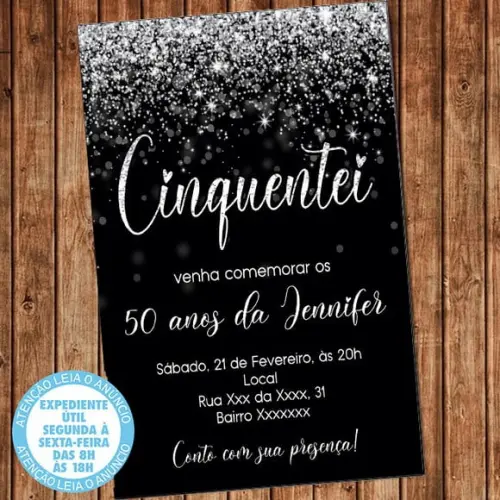 Convite 50 Anos Aniversário Festa Cinquentei Prata Digital
