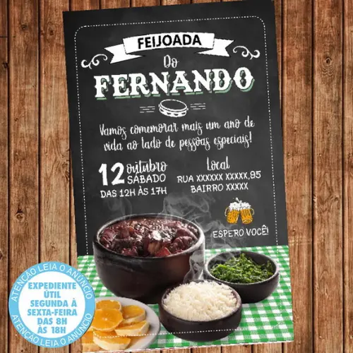 Convite Feijoada Aniversário Festa Verde Digital