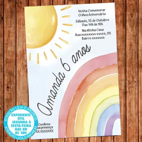 Convite Arco Iris Aniversário Festa