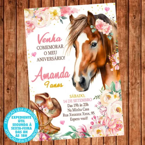 Convite Cavalo Haras Aniversário Boiadeira Festa Digital