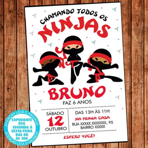 Convite Ninjas Aniversário Ninja Festa Digital