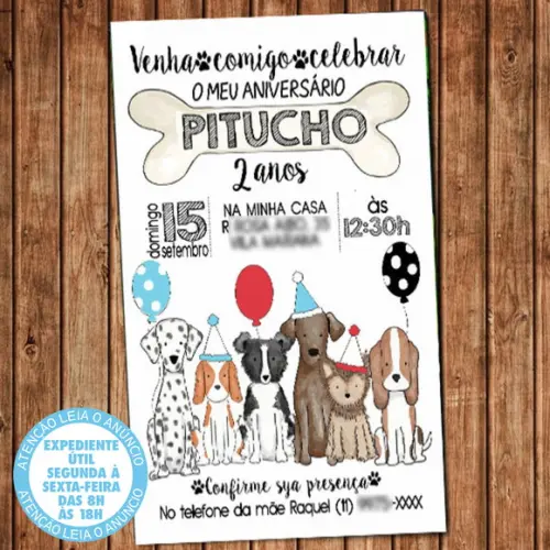 Convite Cachorro Aniversário Festa Digital