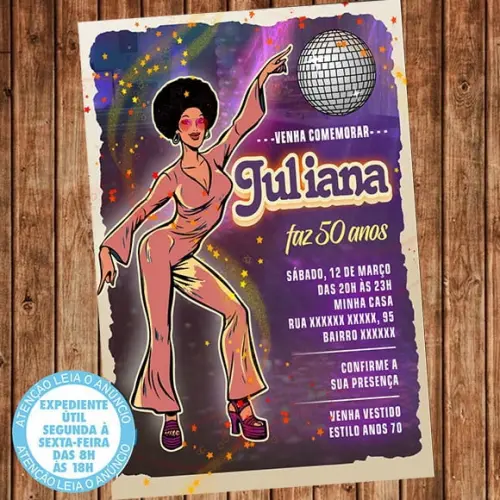 Convite Anos 70 Disco Aniversário Festa Retro Digital