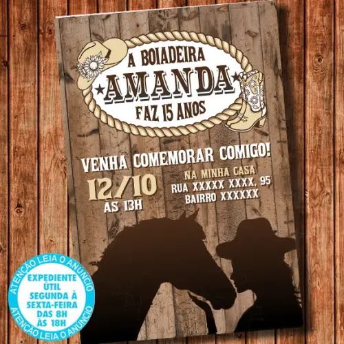 Convite Boiadeira Festa Aniversário Cavalo Digital