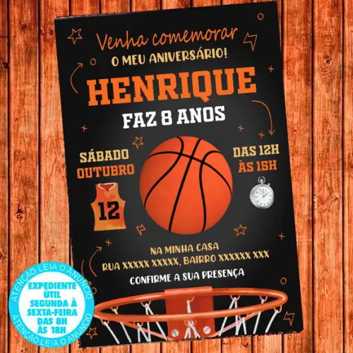 Convite Basquete Aniversário Basquetebol Festa Digital