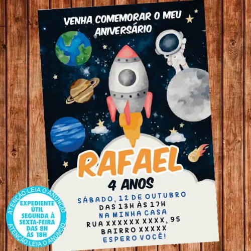 Convite Astronauta Aniversário Foguete Digital 3