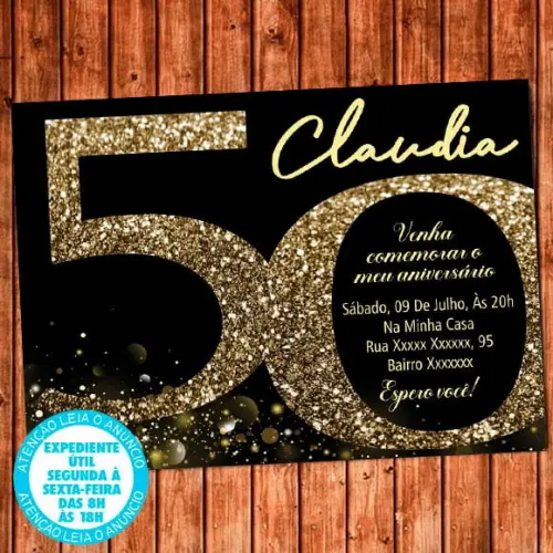 Convite 50 Anos Aniversário Festa Cinquentei Digital