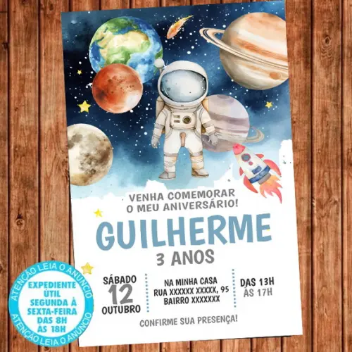 Convite Astronauta Aniversário Foguete Festa Digital
